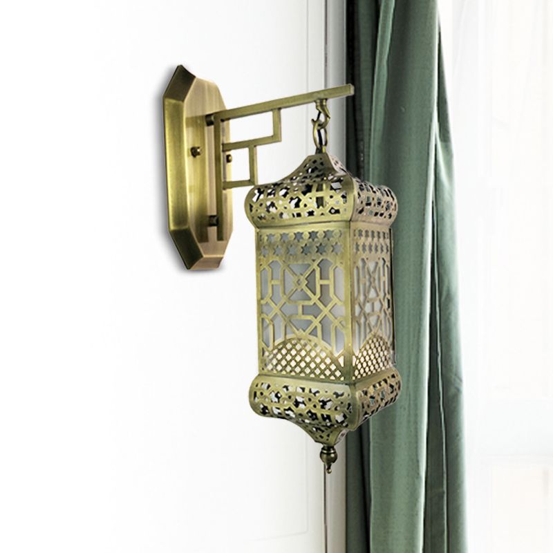 Metalen messing muur verlichtingsbeveiliging lantaarn 1 licht verouderde Arabische wand gemonteerd lamp voor gang