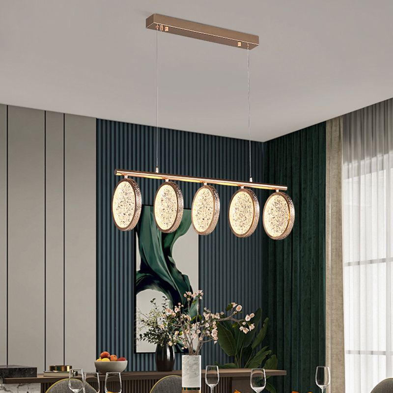 LED 5 / 6 - Light Kitchen Island Light in Gold Metal and Acrylic Ceiling Pendant