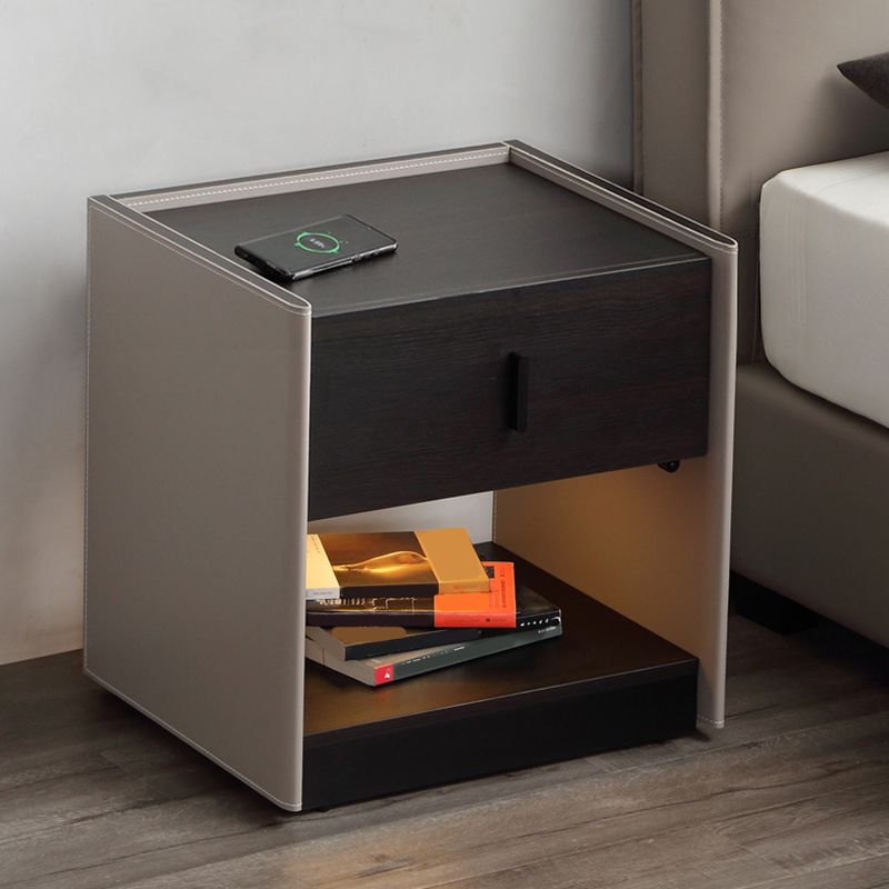 Modern Faux Leather Nightstand 1/2 - Drawer Nightstand with Open Storage
