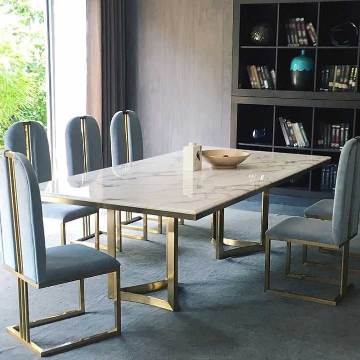 Metal Traditional Luxury Rectangle Table Sintered Stone Top Table for Dining Room