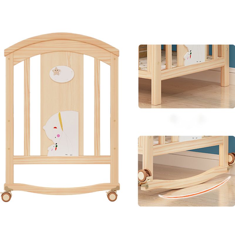 Contemporary Wooden Nursery Crib Rectangle Brown with Casters
