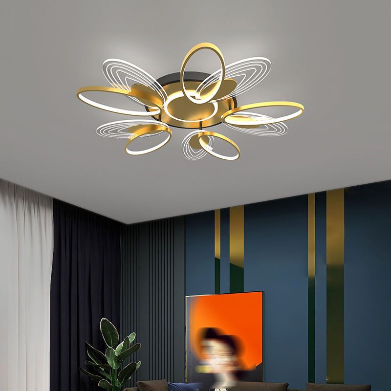 Forma de la flor de metal al ras del techo de techo moderno múltiples luces de montaje al ras en oro