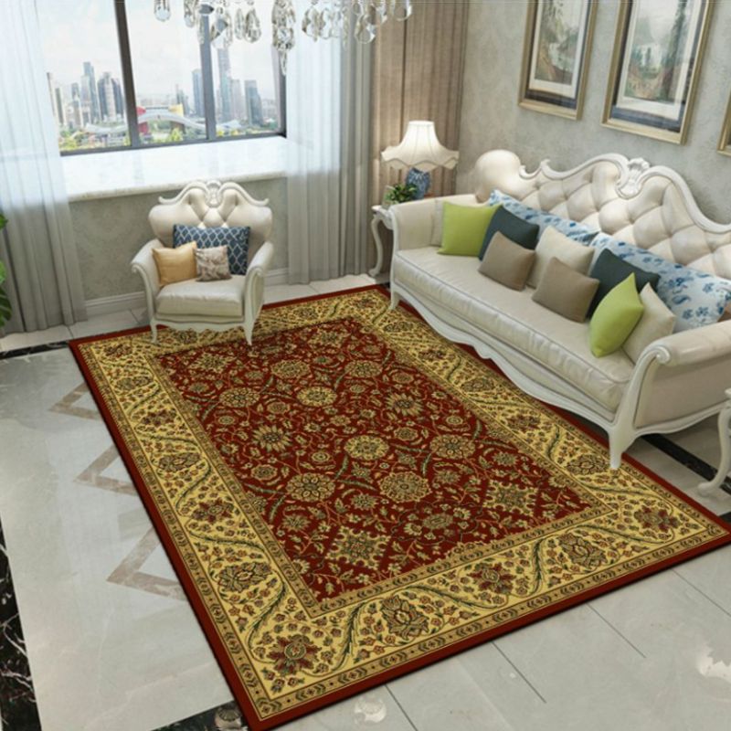 Dark Red Carpet Polyester Graphic Carpet Washable Area Carpet for Living Room
