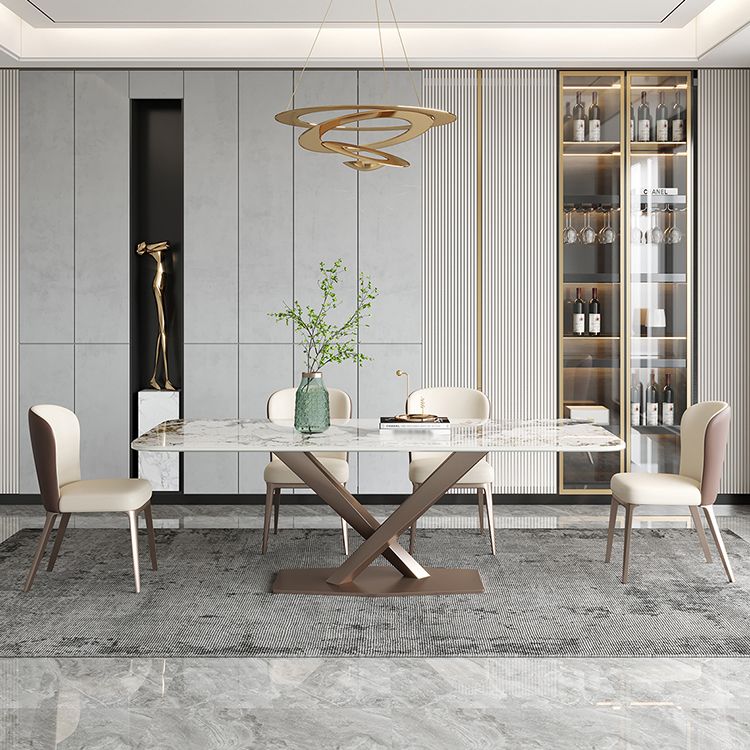 Metaal traditionele luxe rechthoek binnen tafel gesinterde stenen tafel met voetstukbasis