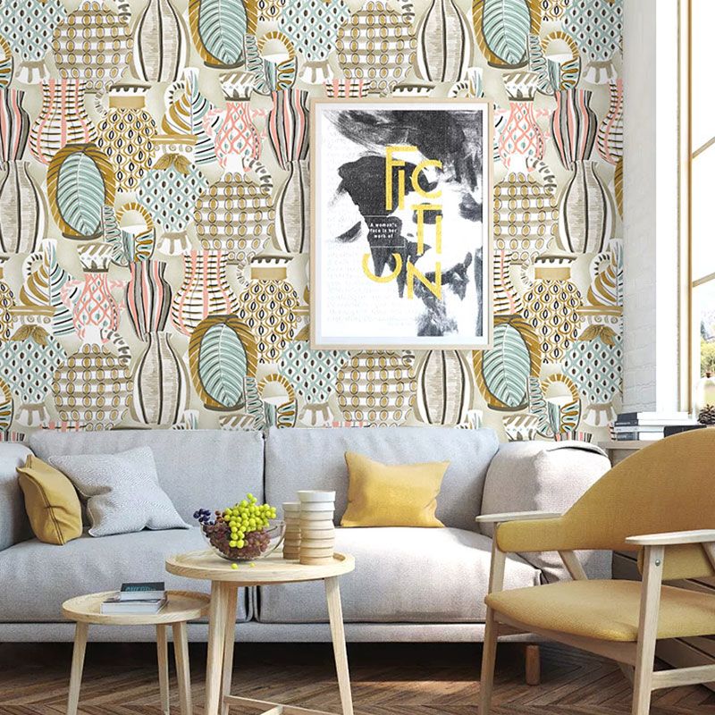 Colorful Vase Wall Decor for Coffee Shop Contemporary Wallpaper Roll, Non-Pasted, 20.5 in x 31 ft