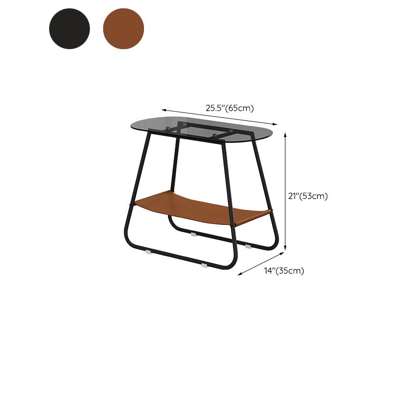 Modern End Table Glass Sled with Storage Oval Double Tier Side Table