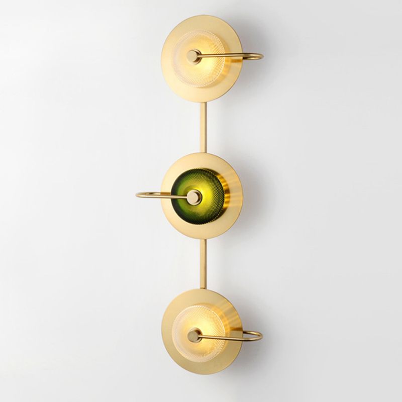 Gold Circular LED Wall Lamp in Modern Luxury Style Metal Indoor Wall Sconce with Glass Shade