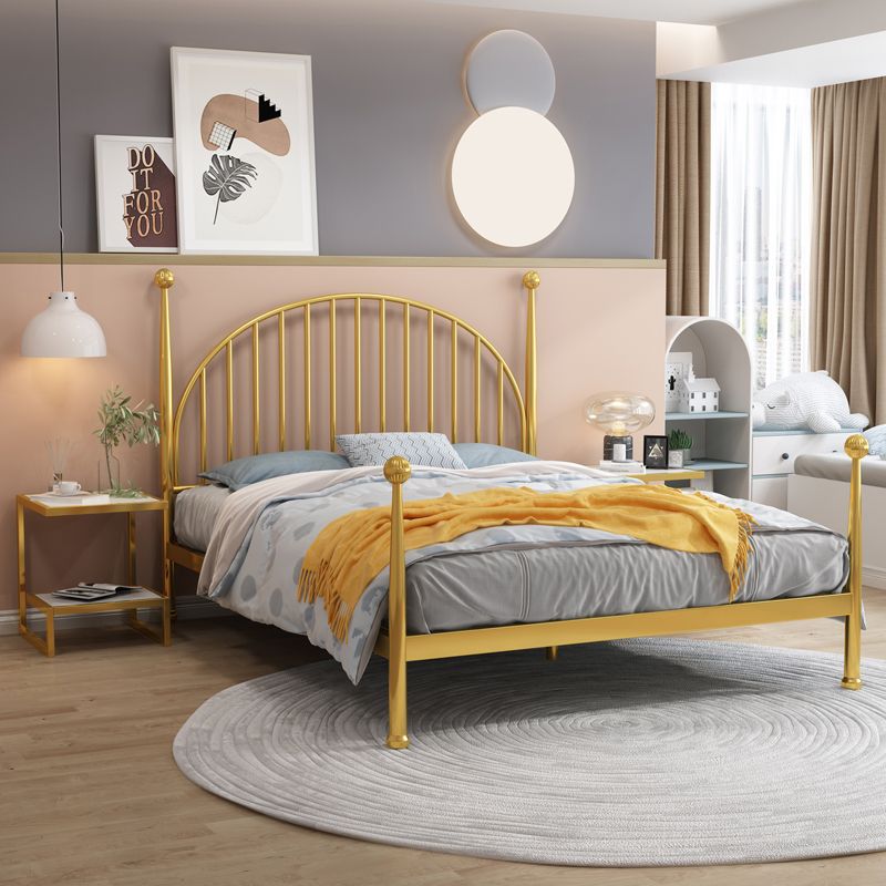 Four Poster Bed , Arched Spindle Headboard, 47inch High Glam Style