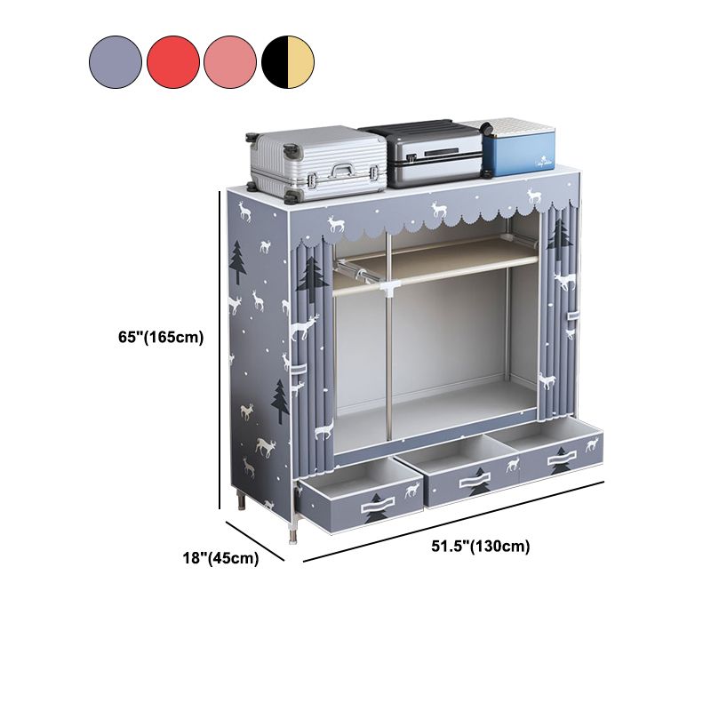 Modern Style Wardrobe Armoire Silver Steel Frame Wardrobe with Drawer