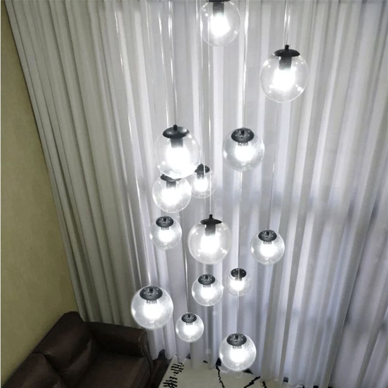 Simplicity Globe Cluster Pendant Cognac Glass 10-Light Stairs Hanging Ceiling Light