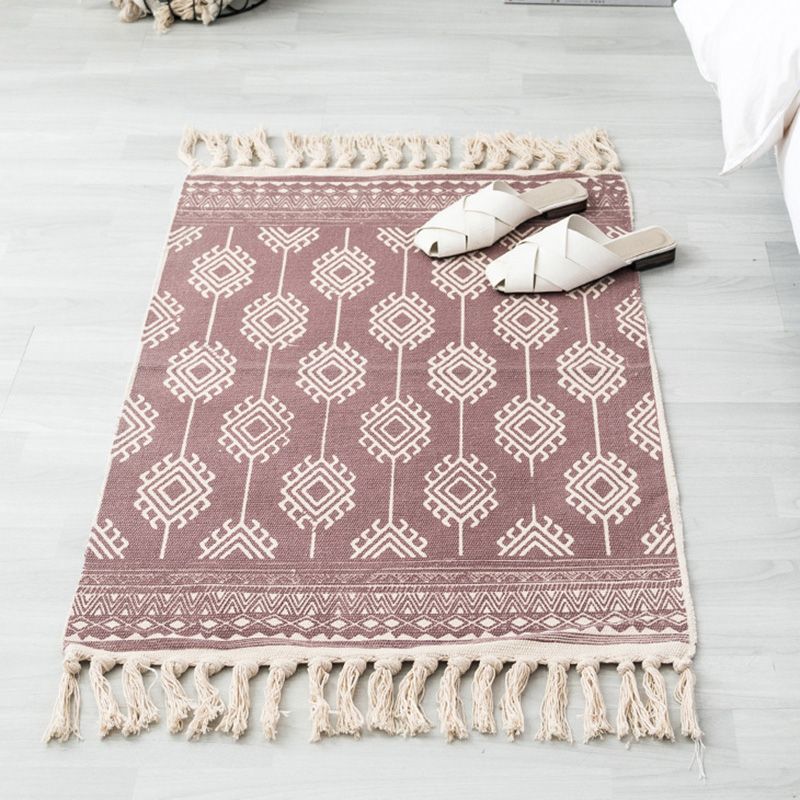 Rapis boho multi-couleurs Mélange de coton Southwestern Modèle Tapis à main le tapis lavable de machine à main avec gland pour la décoration