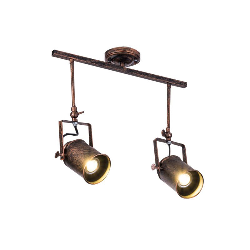 Luz de riel cilíndrica de estilo antiguo, lámpara de techo semiempotrada de hierro forjado de 1/2/3 luces en óxido oscuro para cafetería