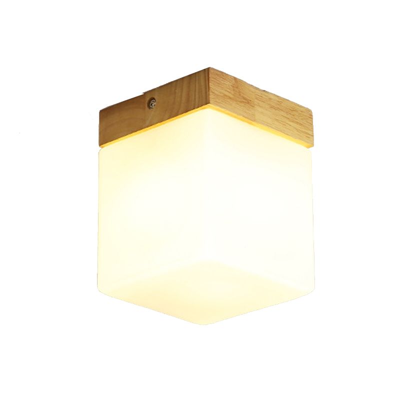 Single Beige Finish Flush Mount Lighting Nodic Wooden Shaded Ceiling Light