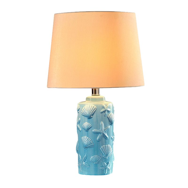 Bleu 1 tête de nuit lampe rurale tissu rural de table d'ombrage effilée stand léger avec coquille et étoiles de mer Détails