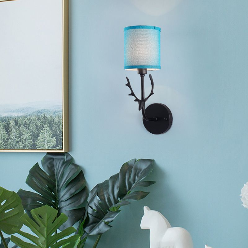Modern Style Cylinder Shape Wall Light Fabric 1 Light Sconces for Bedroom