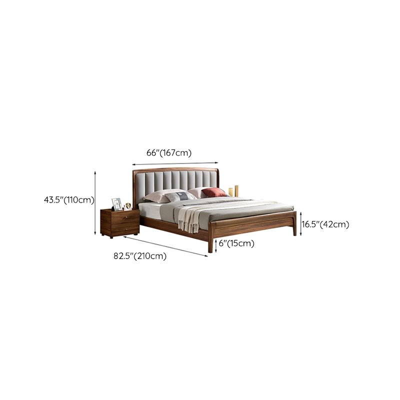 Upholstered Headboard Standard Bed Walnut Bed Frame with Legs
