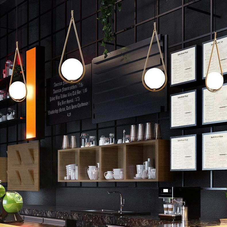 Lampada appesa sferica MODERNA MODERNA 1 Luce Sospensione Sospensione Luce a sospensione con anello di metallo a goccia