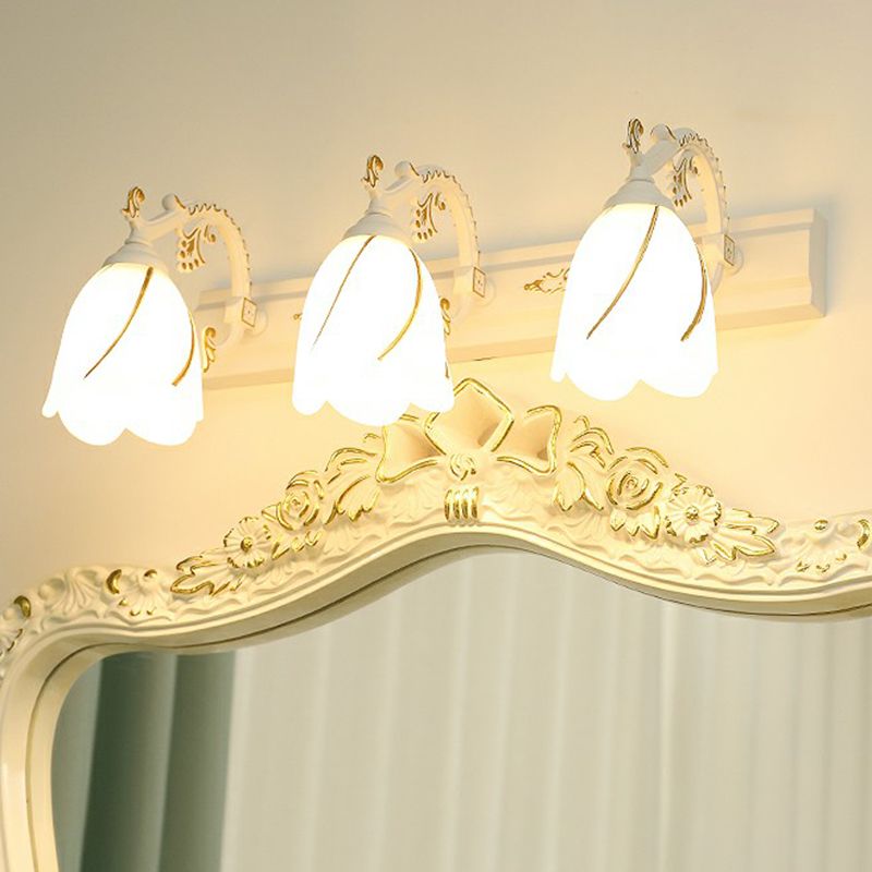Floral Bathroom Vanity Wall Light Fixture Vintage Style Opal Glass Wall Sconce Lighting