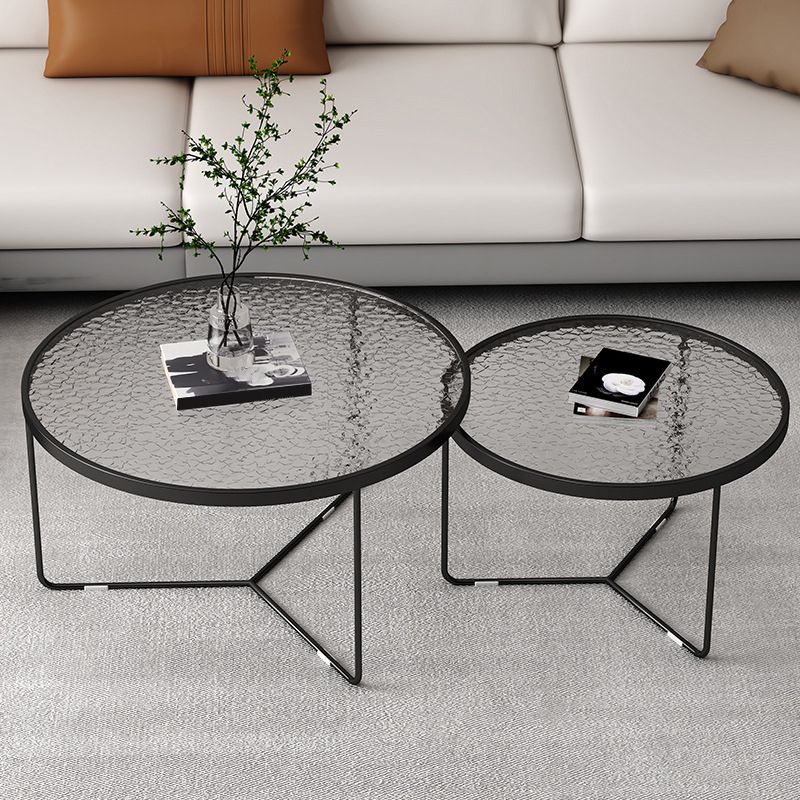 Modern Round Coffee Table Glass Top Nesting Coffee Table Set