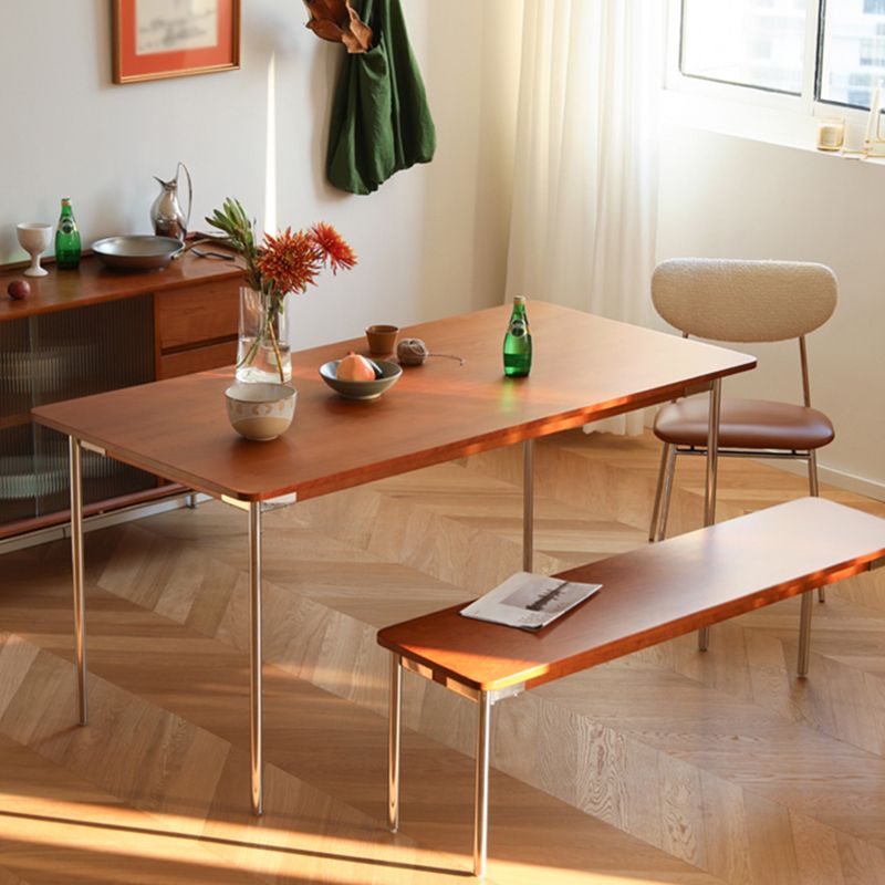 Mesa de comedor de madera maciza de boj, mesa rectangular con base metálica de 4 patas para el hogar