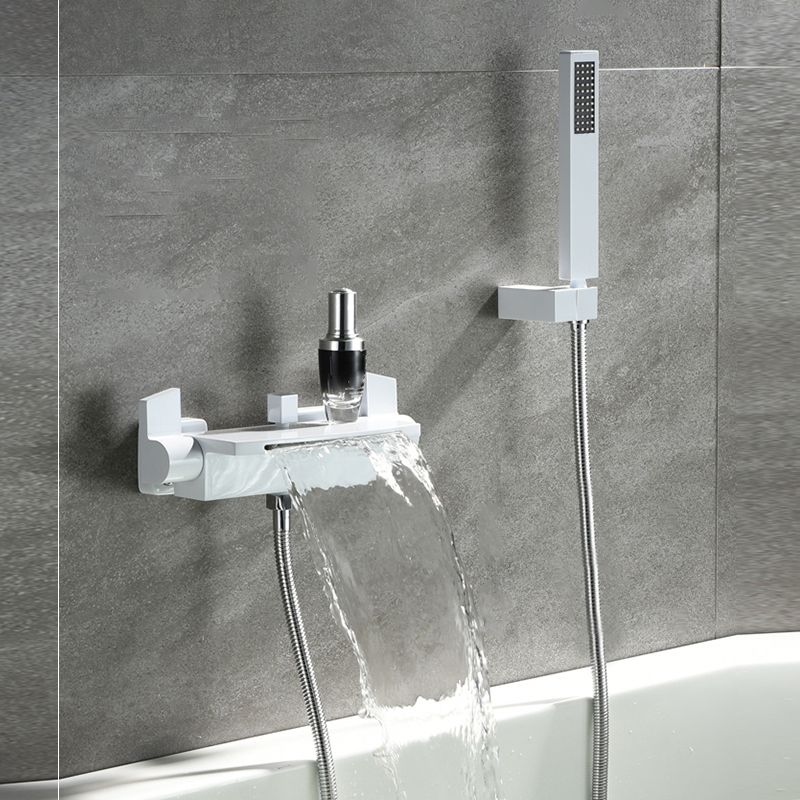 Wall Mounted Metal Tub Filler Low Arc Waterfall Double Handles Tub Faucet Trim