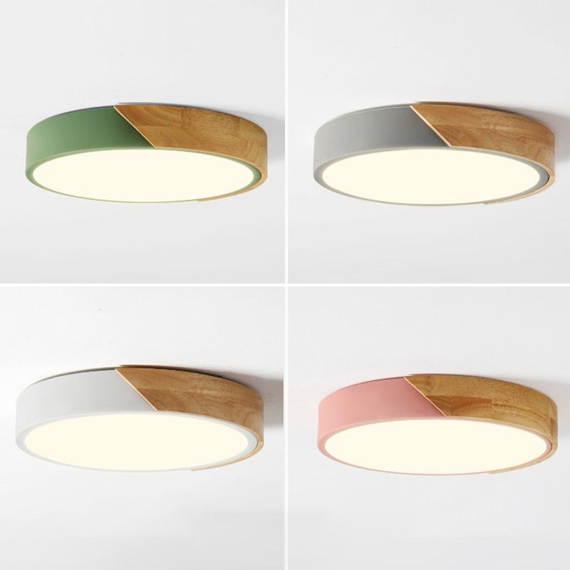 Round Shape LED Ceiling Lamp Macaroon Modern Style Iron 1 Light Flush Mount for Bedroom
