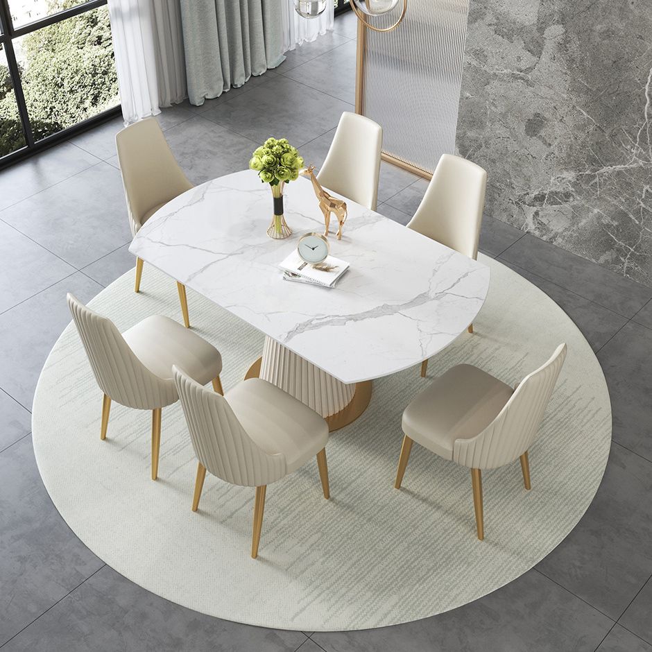 Modern Sintered Stone Dining Room Set with Round Top and Pedestal Base Dining Furniture