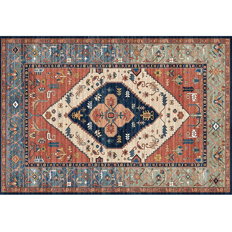 Red Bohemian Area Carpet Polyester Tribal Pattern Area Rug Stain Resistant Rug for Home Decor