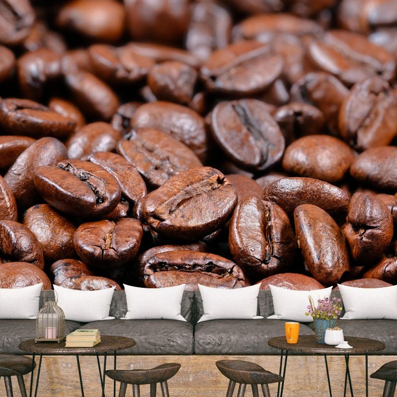 Coffee Beans Mural Wallpaper for Restaurant Decorative Stain Resistant