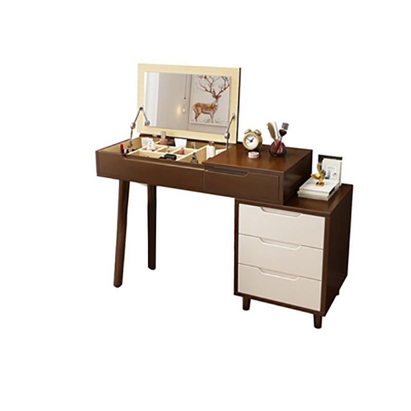 Scandinavian Wood Vanity Set Flip-Top Makeup Dressing Table with 4 Drawers