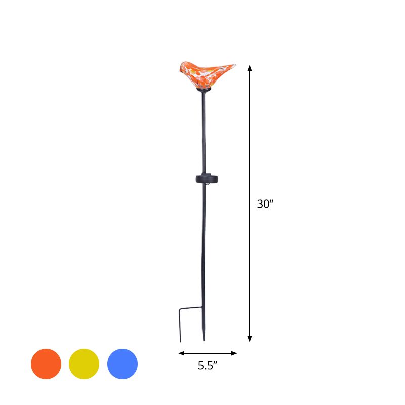 Bird Garden Decoration Stake Lamp Blue/Yellow/Orange Glass Modernist LED Solar Path Light in Black