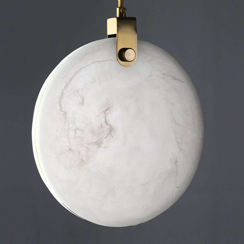 1-Light Pendant Light Modern Style Circular Shape Stone Hanging Lamp in White