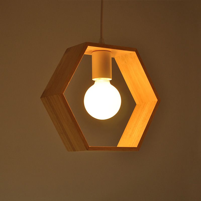 Hedendaags geometrisch frame hanglampje licht hout met één bulb suspensie verlichtingsarmatuur