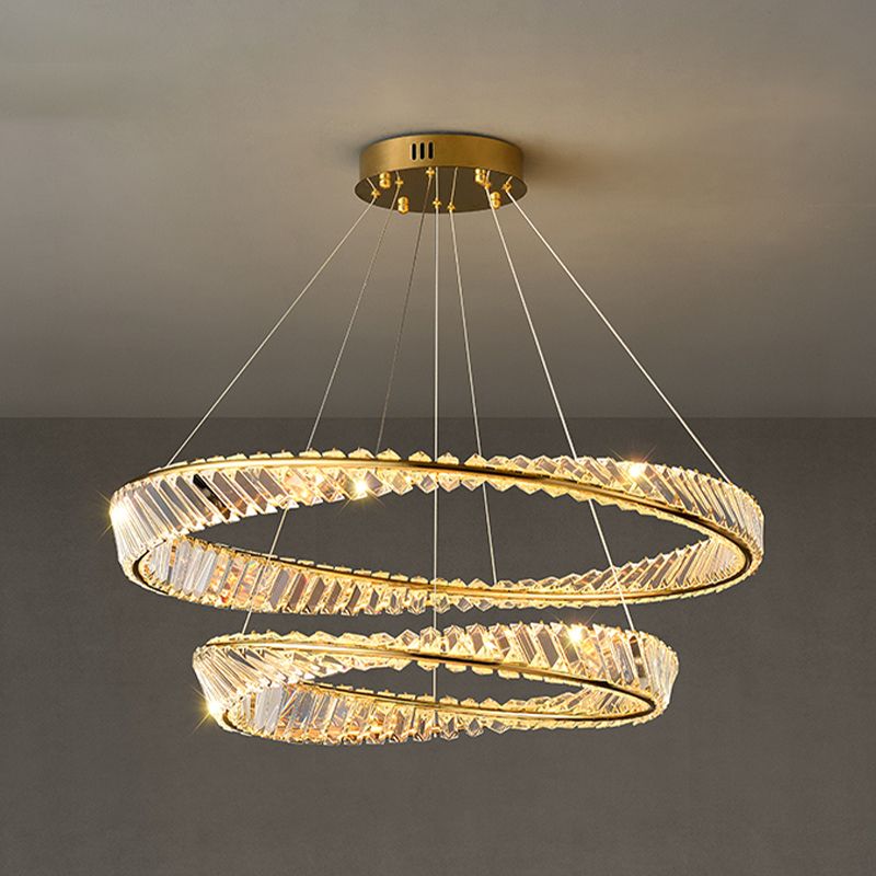 Luz de araña de cristal moderna luz colgante de dos niveles para sala de estar