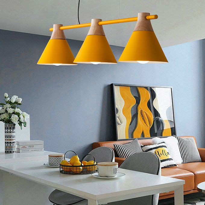 3 Lights Metal Island Pendant Lighting Nordic Macaroon Style Cone Shade Island Lamp for Dining Table