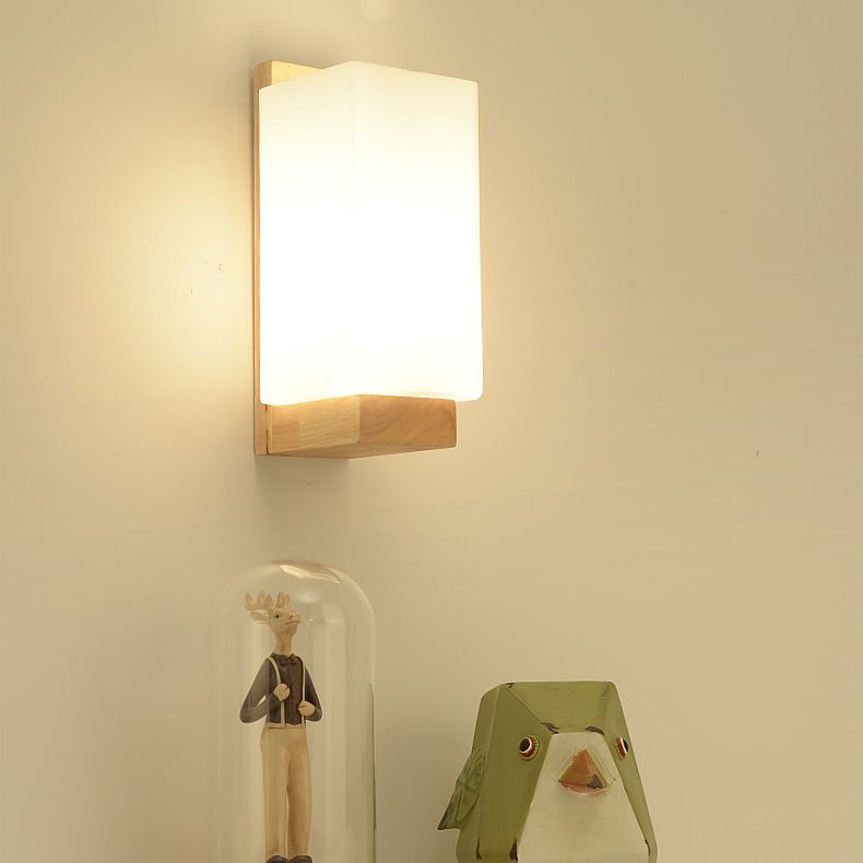 Geometric Shade Wall Lighting Modern Simple Wood Style Wall Light in Brown