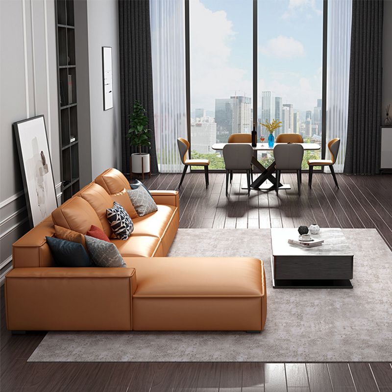 Contemporary Stationary Faux Leather Living Room Recessed Arm Sofa Chaise