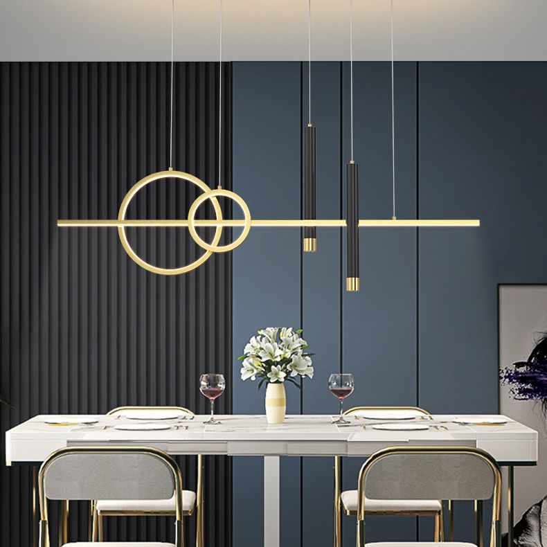 Metal Linear Island Light Fixture Contemporary Style LED Island Chandelier Light