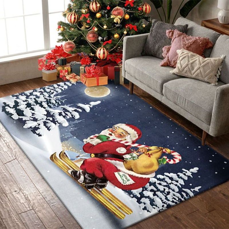 Red Christmas Rug Polyester Modern Carpet Non-Split Backing Area Carpet for Living Room