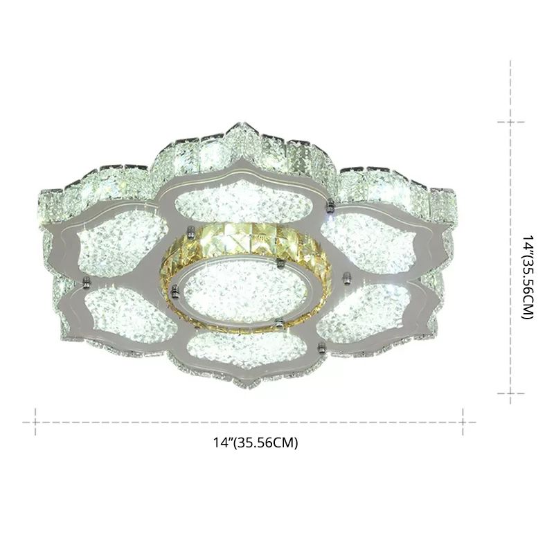 Contemporary Flower Flush Mount Lighting Fixture Crystal LED Parlor Flush Mount Lamp in Chrome