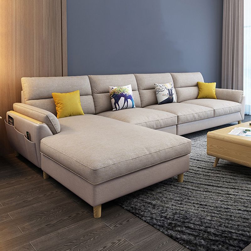 Linen Slipcovered Sectional Flared Arm Sectional with Storage