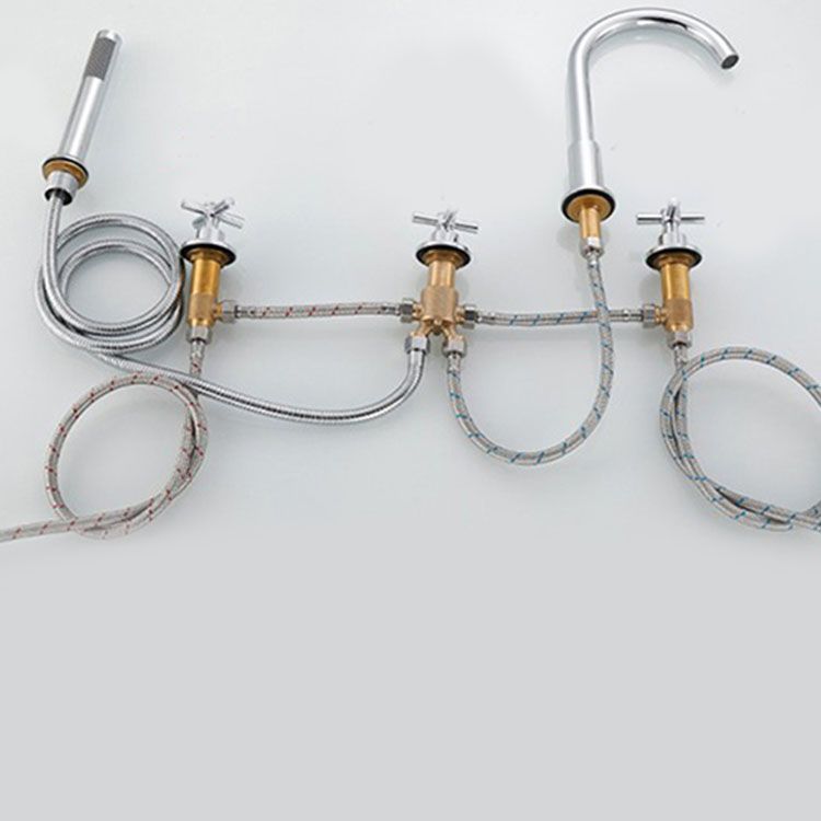 Contemporary Bathroom Faucet Deck Mounted Copper Low Arc Swivel Roman Tub Faucet Set