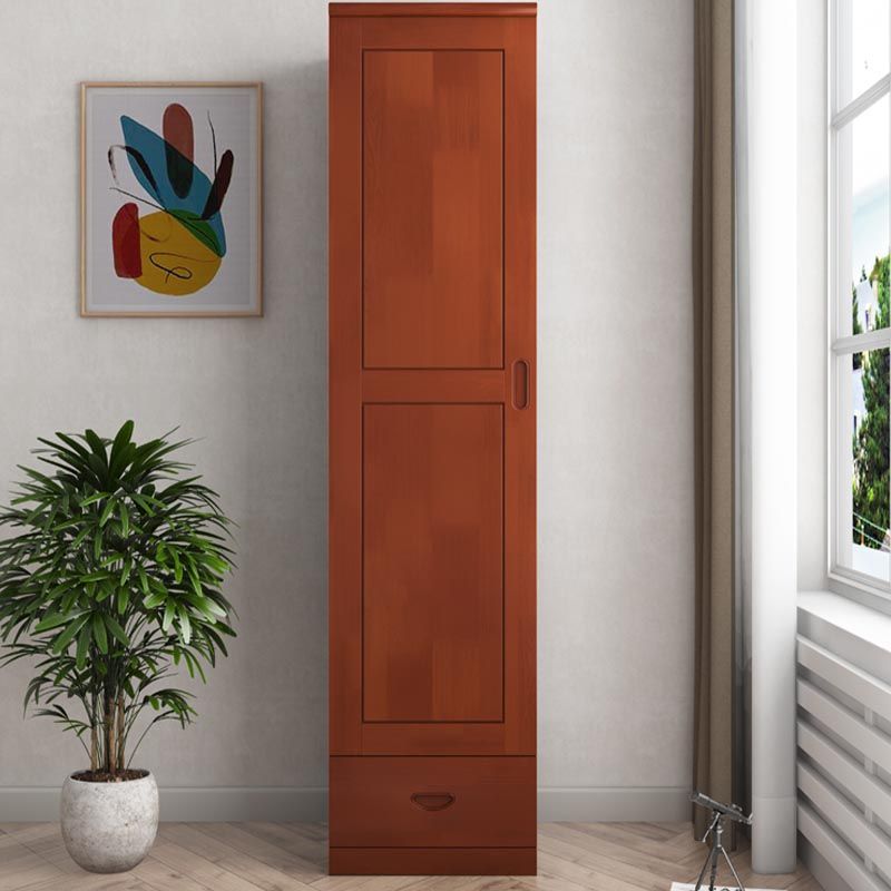 74.8"H Traditional Rubberwood Storage Cabinet with Garment Rod Matte Finish Cabinet