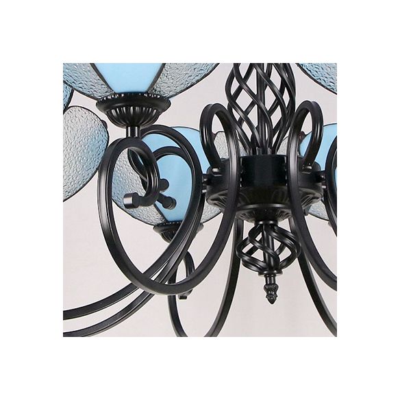 Rustic Petal Shape Chandelier Light Blue and Clear Glass Shade 8 Lights Pendant Light for Hallway