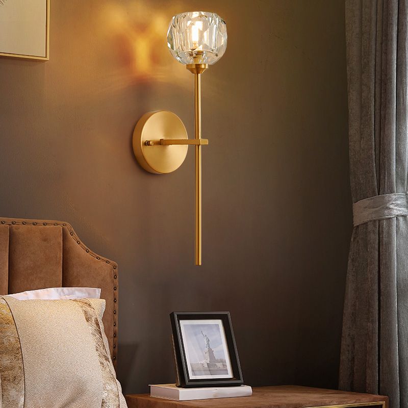 Luz de pared de metal moderna Globe Gold Wall Donce con cristal para sala de estar