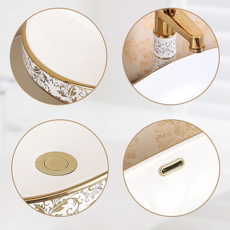 Traditional Bathroom Sink Porcelain Oval-Shape Vessel Bathroom Sink with Pop-Up Drain