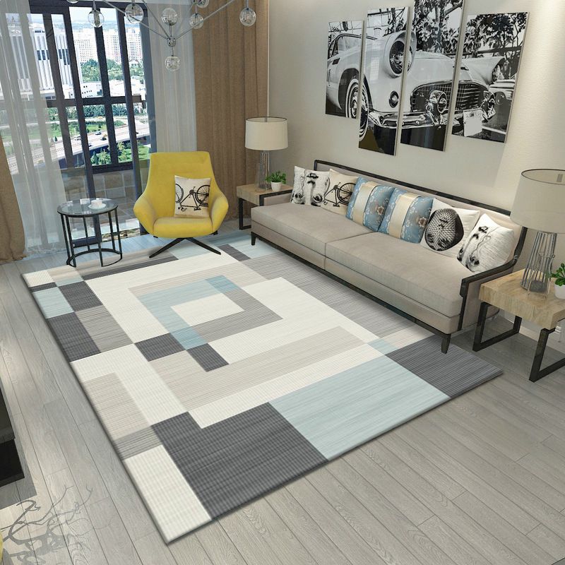 Multicolor Geometrical Color Block Rug Polyester Nordic Rug Pet Friendly Anti-Slip Washable Rug for Great Room