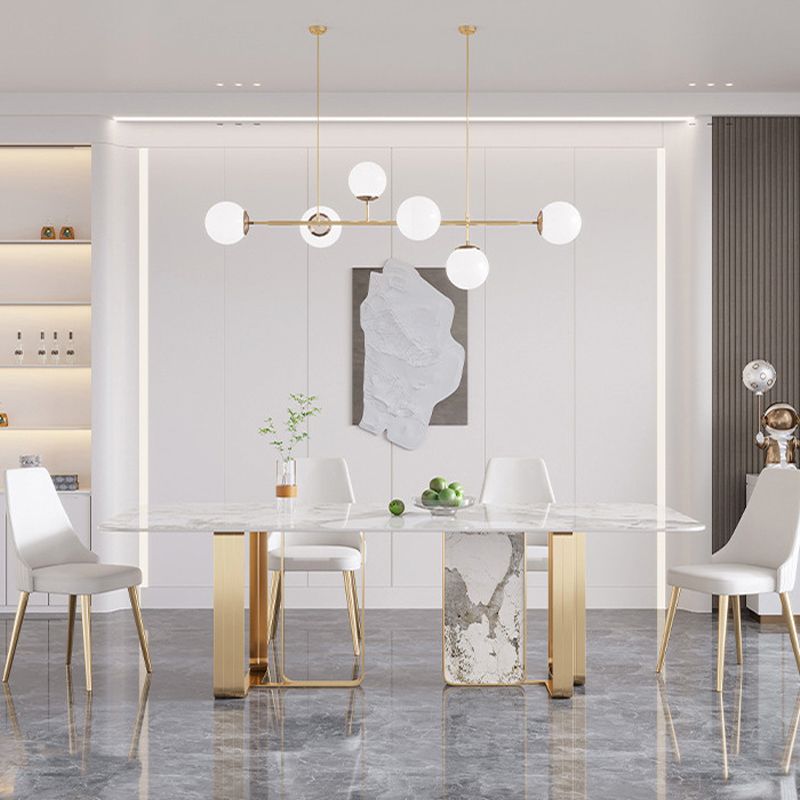 Traditional Luxury Double Pedestal Table Stone Dining Table with Stainless Steel Base