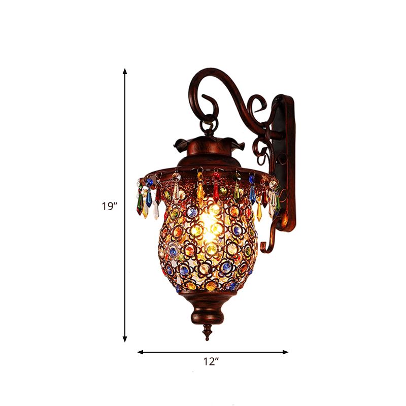 1 Head Wall Mounted Light Fixture Traditional Bedroom Wall Sconce Lamp with Urn/Globe Metal Shade in Copper, 8"/12" W