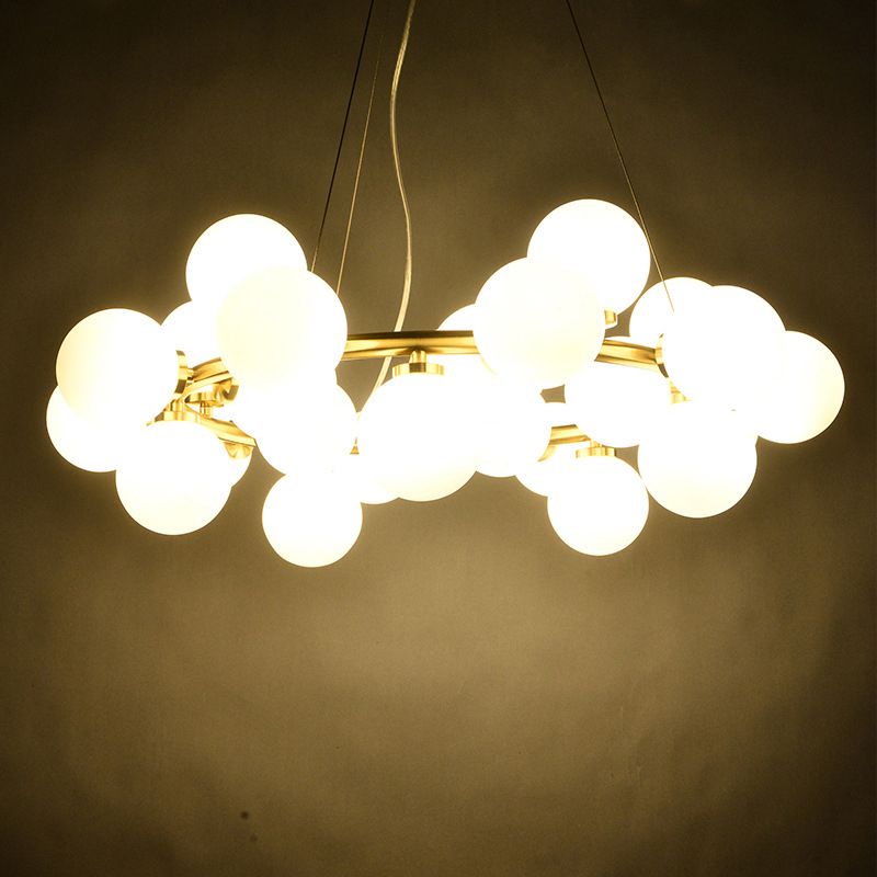 Glass Circular Hanging Pendant Light Contemporary Chandelier Pendant Light in White